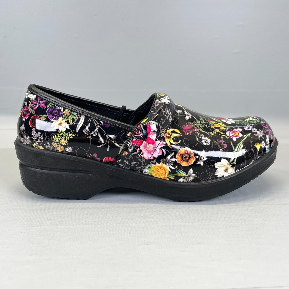 Spring Step Valor Floral Clogs Womens Size M Black Slip On Garden Comfort Shoes